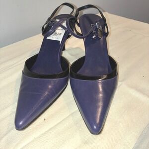 Bebe Womens 6.5M Purple Black Slingback Pointed Toe Heels‎ Stiletto Shoes Retro
